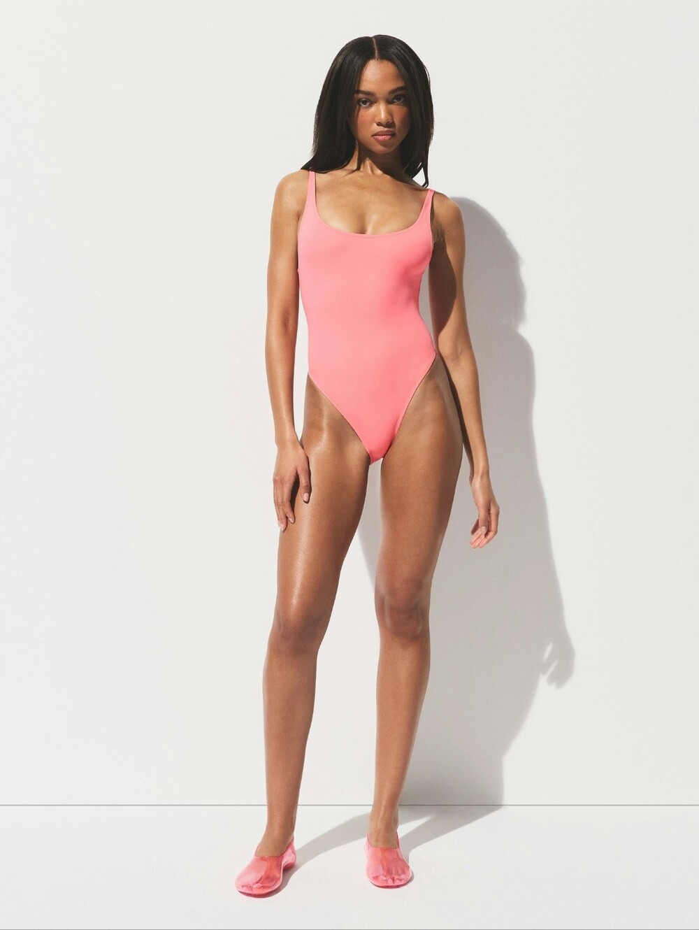 NWT SKIMS Signature Swim Scoop Neck One Piece Swimsuit Coral Pink Melon Small